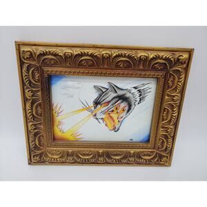 Cat Laser Eyes Artwork in Frame - 7" x 10"